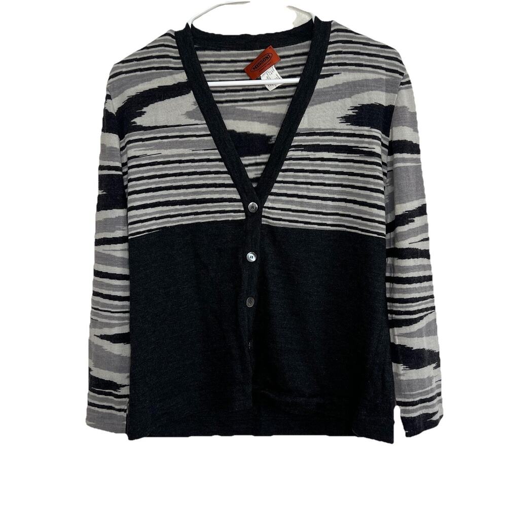 Missoni Womens Gray Cardigan Sweater Button Front Wool Long Sleeve Medium W23